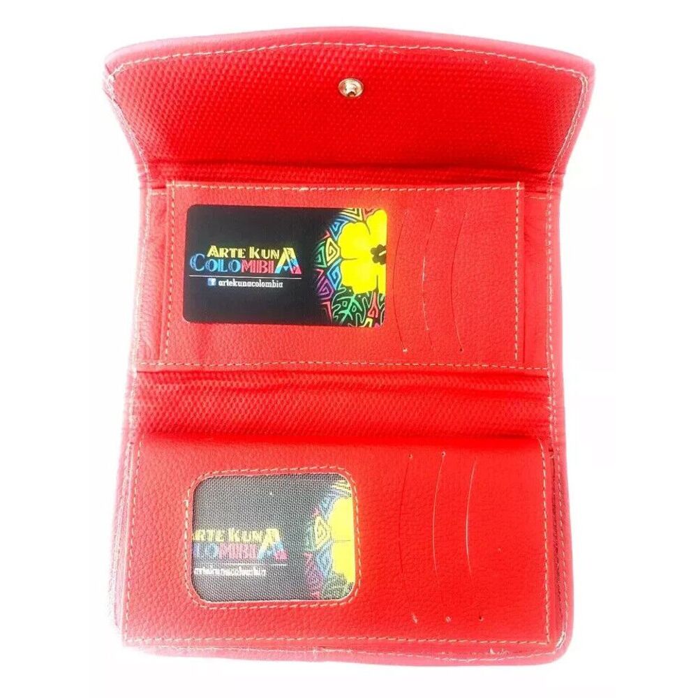 Unique‎ Artisan Handmade Mola Wallet Large - Arte Kuna Colombia 100% Leather - Picture 4 of 5